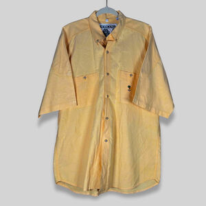 Old Navy Rum Island Shirt Button Front Minimalist Embroidered Logo Yellow M XL